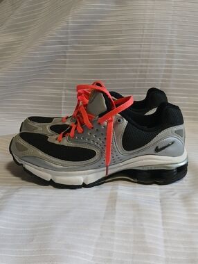 Nike Black and Gray Running Sneakers with Bright Coral Laces